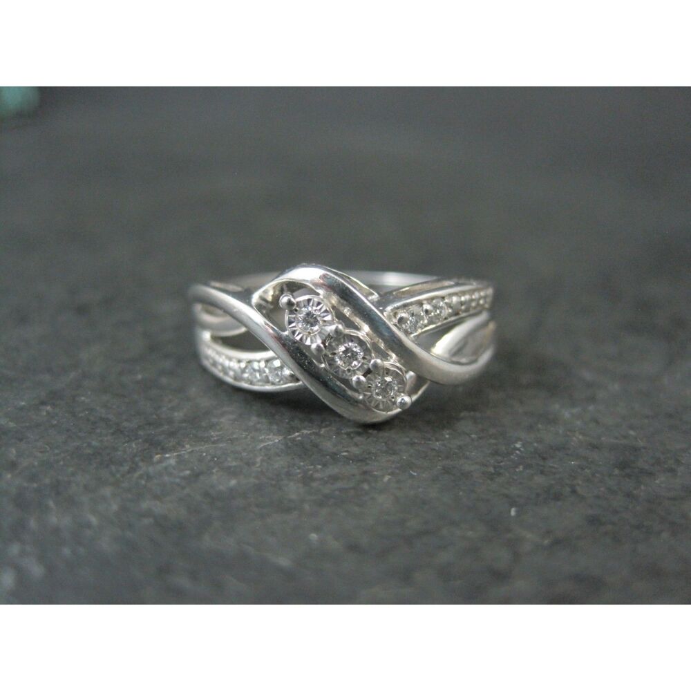 Sterling Silver Diamond Ring Size 8